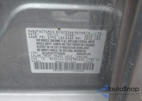 2015 Nissan Sentra Sv z USA, uszkodzony, nr VIN 3N1AB7AP7FY346468